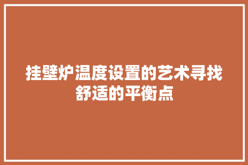 挂壁炉温度设置的艺术寻找舒适的平衡点 洗衣机