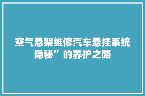 空气悬架维修汽车悬挂系统隐秘”的养护之路 局部翻新