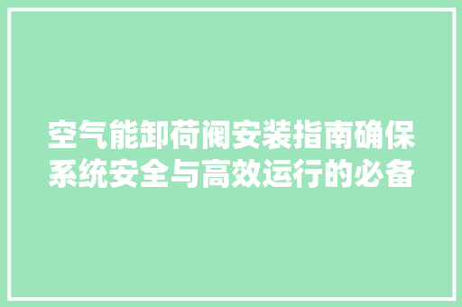 空气能卸荷阀安装指南确保系统安全与高效运行的必备步骤 洗衣机