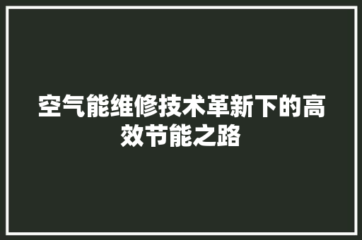 空气能维修技术革新下的高效节能之路 家电维护