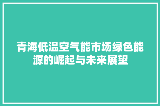 青海低温空气能市场绿色能源的崛起与未来展望 空调