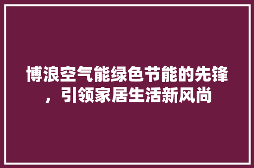 博浪空气能绿色节能的先锋，引领家居生活新风尚 家居维修