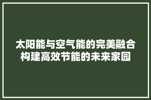 太阳能与空气能的完美融合构建高效节能的未来家园 水电维修