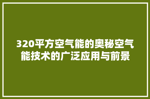 320平方空气能的奥秘空气能技术的广泛应用与前景 装修设计