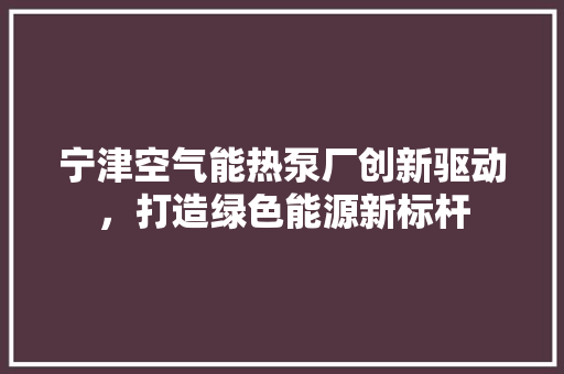 宁津空气能热泵厂创新驱动，打造绿色能源新标杆 水电维修