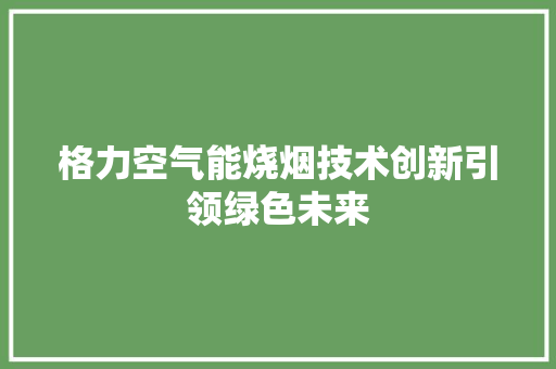 格力空气能烧烟技术创新引领绿色未来 龙头管件