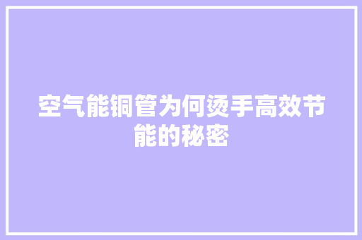 空气能铜管为何烫手高效节能的秘密 家居维修