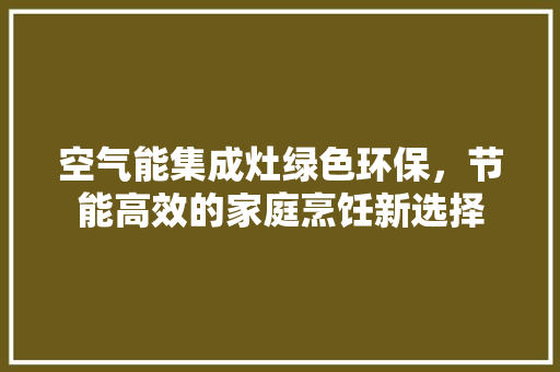 空气能集成灶绿色环保，节能高效的家庭烹饪新选择 灯具安装
