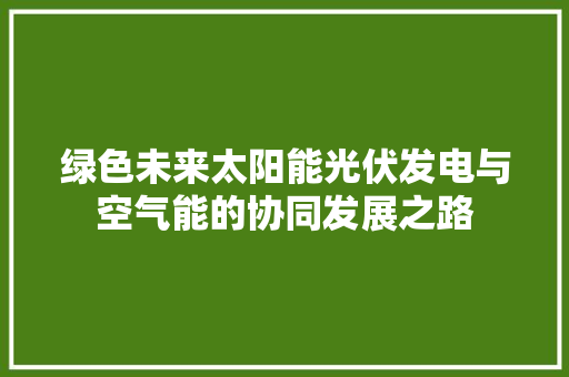 绿色未来太阳能光伏发电与空气能的协同发展之路 洁具维修