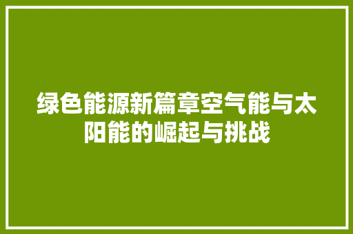 绿色能源新篇章空气能与太阳能的崛起与挑战 水电维修 绿色能源新篇章空气能与太阳能的崛起与挑战 水电维修