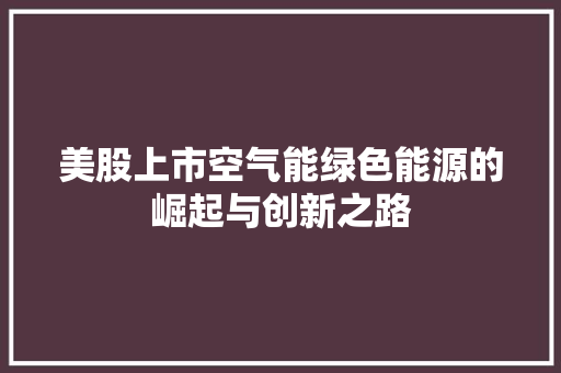 美股上市空气能绿色能源的崛起与创新之路 家居维修
