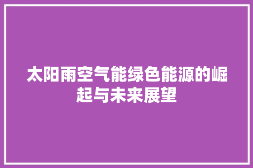 太阳雨空气能绿色能源的崛起与未来展望 龙头管件