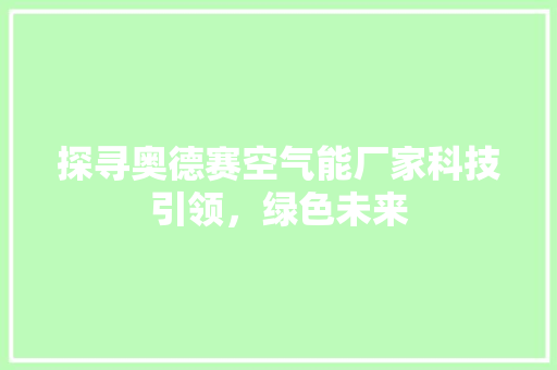 探寻奥德赛空气能厂家科技引领，绿色未来 洁具维修