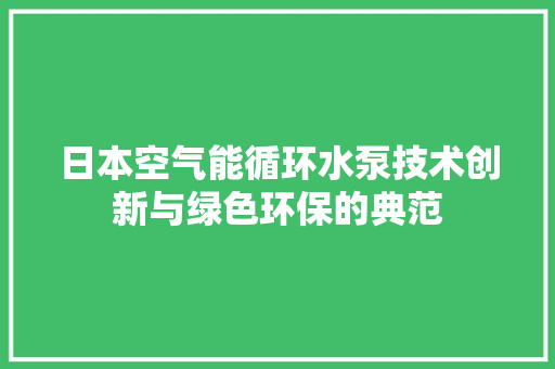 日本空气能循环水泵技术创新与绿色环保的典范 局部翻新