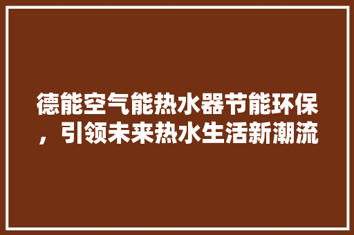 德能空气能热水器节能环保，引领未来热水生活新潮流 家居维修