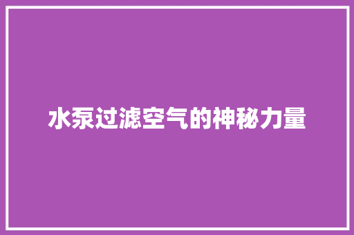 水泵过滤空气的神秘力量 家电维护
