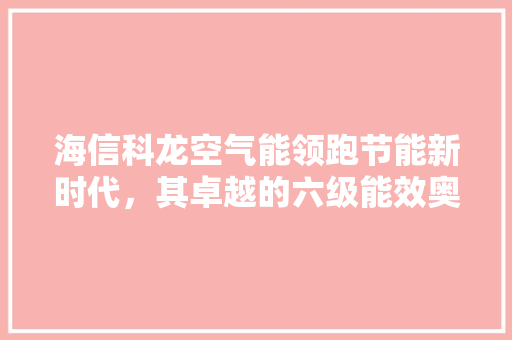 海信科龙空气能领跑节能新时代，其卓越的六级能效奥秘 洁具维修