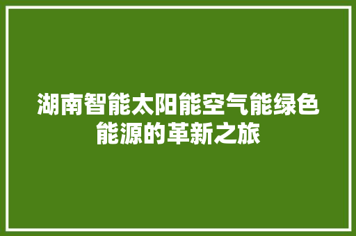 湖南智能太阳能空气能绿色能源的革新之旅 旧房改造