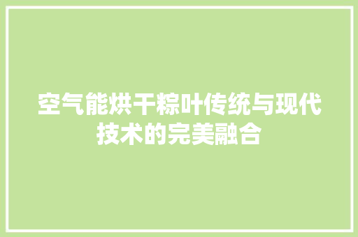 空气能烘干粽叶传统与现代技术的完美融合 家具修理