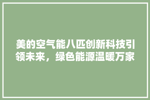美的空气能八匹创新科技引领未来，绿色能源温暖万家 清洁保养