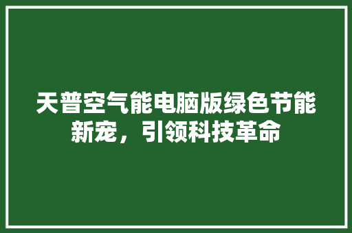 天普空气能电脑版绿色节能新宠，引领科技革命 水电维修