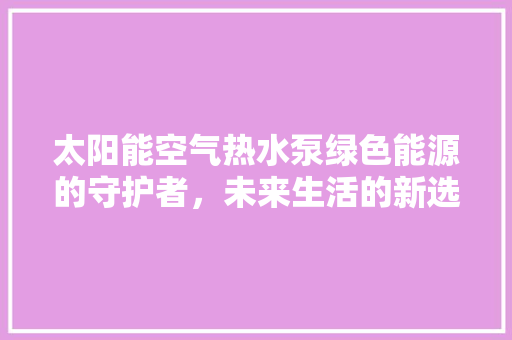 太阳能空气热水泵绿色能源的守护者，未来生活的新选择 龙头管件