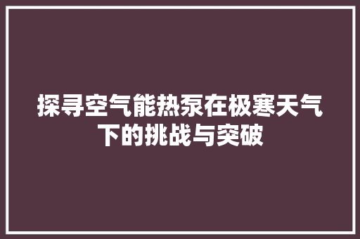 探寻空气能热泵在极寒天气下的挑战与突破 洁具维修