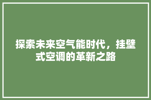 探索未来空气能时代，挂壁式空调的革新之路 龙头管件