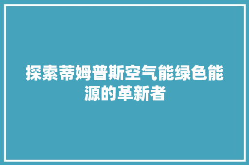 探索蒂姆普斯空气能绿色能源的革新者 水电维修