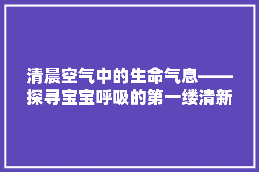 清晨空气中的生命气息——探寻宝宝呼吸的第一缕清新 龙头管件