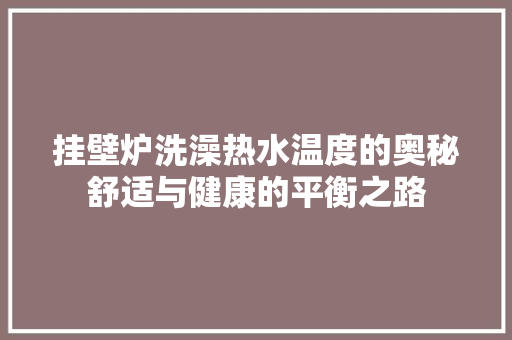 挂壁炉洗澡热水温度的奥秘舒适与健康的平衡之路 家电维护 挂壁炉洗澡热水温度的奥秘舒适与健康的平衡之路 家电维护