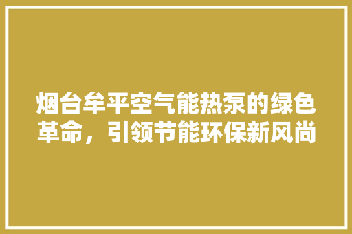烟台牟平空气能热泵的绿色革命，引领节能环保新风尚 旧房改造