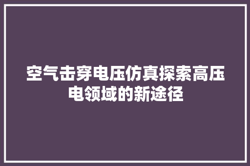 空气击穿电压仿真探索高压电领域的新途径 水电维修