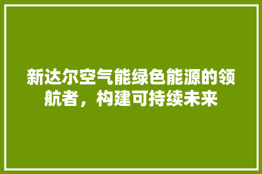 新达尔空气能绿色能源的领航者，构建可持续未来 家居维修