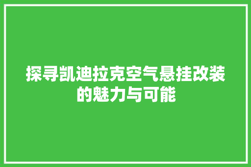 探寻凯迪拉克空气悬挂改装的魅力与可能 家电维护