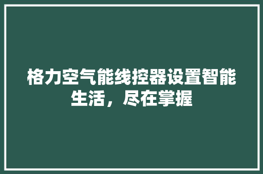 格力空气能线控器设置智能生活，尽在掌握 水电维修