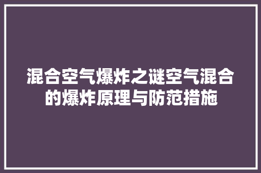 混合空气爆炸之谜空气混合的爆炸原理与防范措施 清洁保养