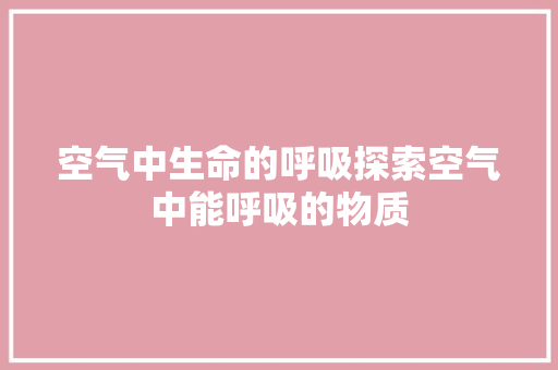空气中生命的呼吸探索空气中能呼吸的物质 灯具安装