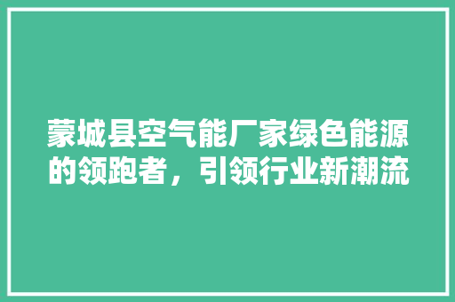蒙城县空气能厂家绿色能源的领跑者，引领行业新潮流 家电维护
