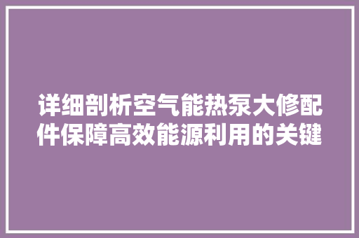详细剖析空气能热泵大修配件保障高效能源利用的关键要素 家居维修
