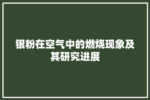 银粉在空气中的燃烧现象及其研究进展 旧房改造
