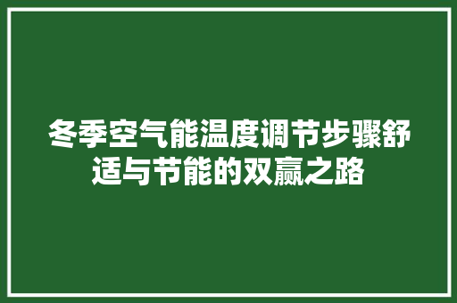 冬季空气能温度调节步骤舒适与节能的双赢之路 洁具维修