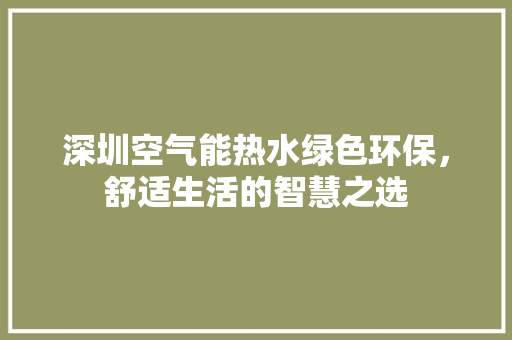 深圳空气能热水绿色环保，舒适生活的智慧之选 家居维修