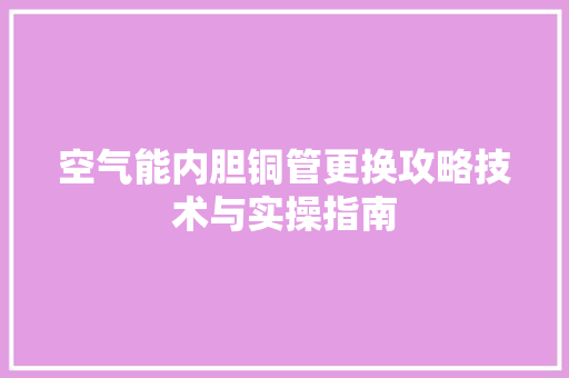 空气能内胆铜管更换攻略技术与实操指南 家电维护