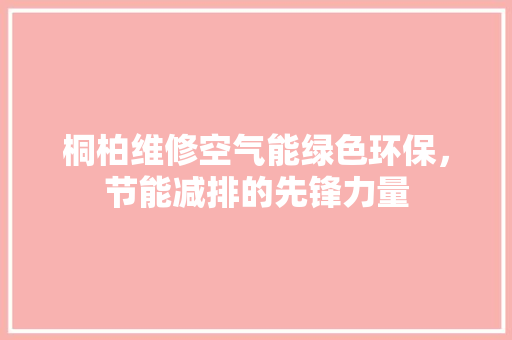 桐柏维修空气能绿色环保，节能减排的先锋力量 家居维修