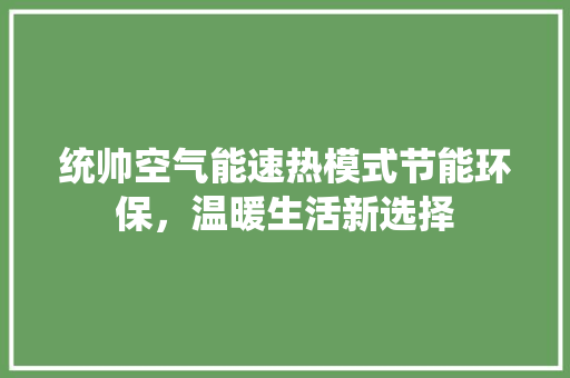 统帅空气能速热模式节能环保，温暖生活新选择 灯具安装