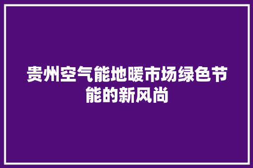 贵州空气能地暖市场绿色节能的新风尚 空调