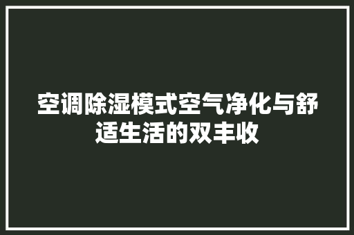 空调除湿模式空气净化与舒适生活的双丰收 家电维护