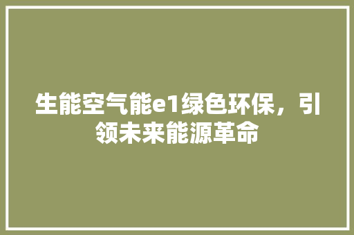 生能空气能e1绿色环保，引领未来能源革命 龙头管件