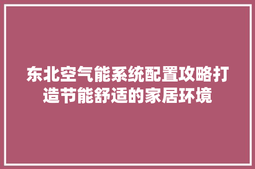 东北空气能系统配置攻略打造节能舒适的家居环境 家电维护